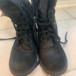 Bear Paw Kayla 11 black suede leather fur boots